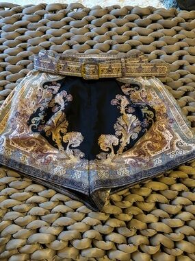 Zimmermann Black Paisley-Embellished High-Waist Shorts with Matching Belt